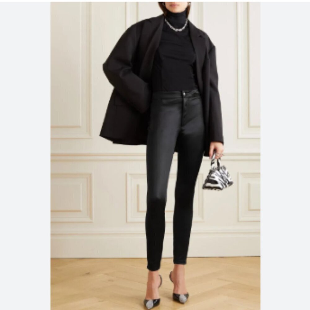 NWT SKIMS Disco Satin-Jersey Sleek Straight Leg Pants High Waist in Onyx Size 4X - Picture 2 of 4